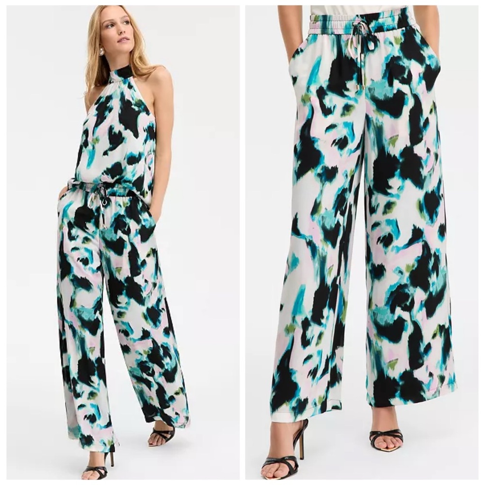 INC INTERNATIONAL CONCEPTS NWT M Wide Leg Pants • Meera Abstract Watercolor